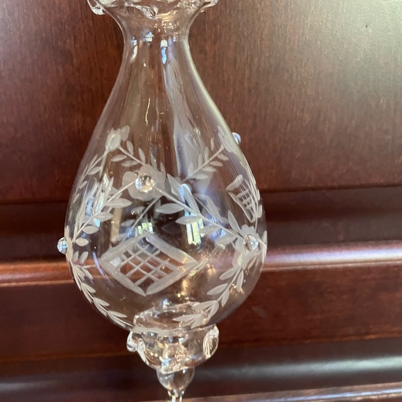 Hand Blown Etched Clear Glass Christmas Ornaments, Set of 3 - Picture 2 of 14